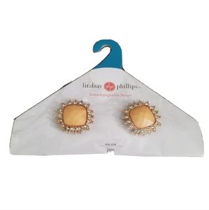 Lindsay Philips Yellow square & rhinestone interchangeable snap OS NWT